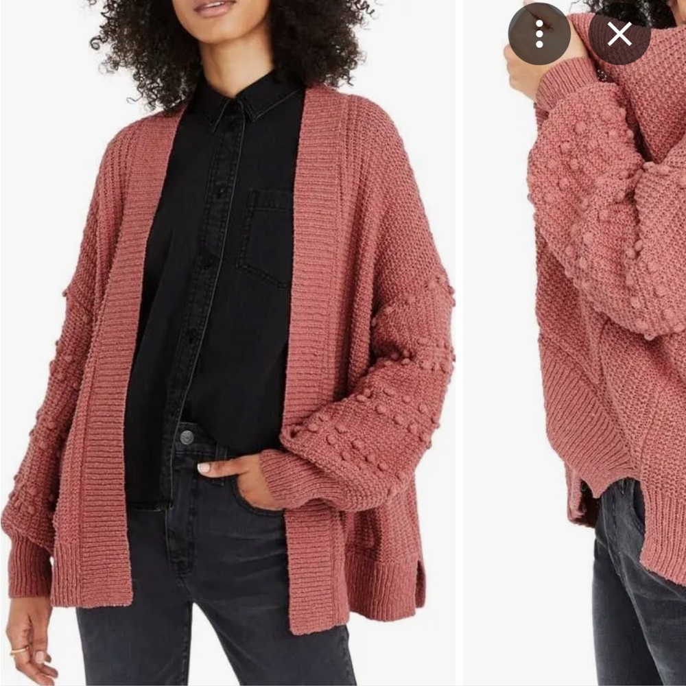 Madewell XL Bobble Pom Poms Balloon Sleeve Knit Cardigan Sweater Rose/Orange